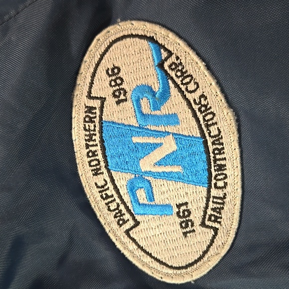 80s 90s Navy Blue Windbreaker Pacific Northern Railway Faux Fur 1980 1990 Retro - Picture 3 of 16